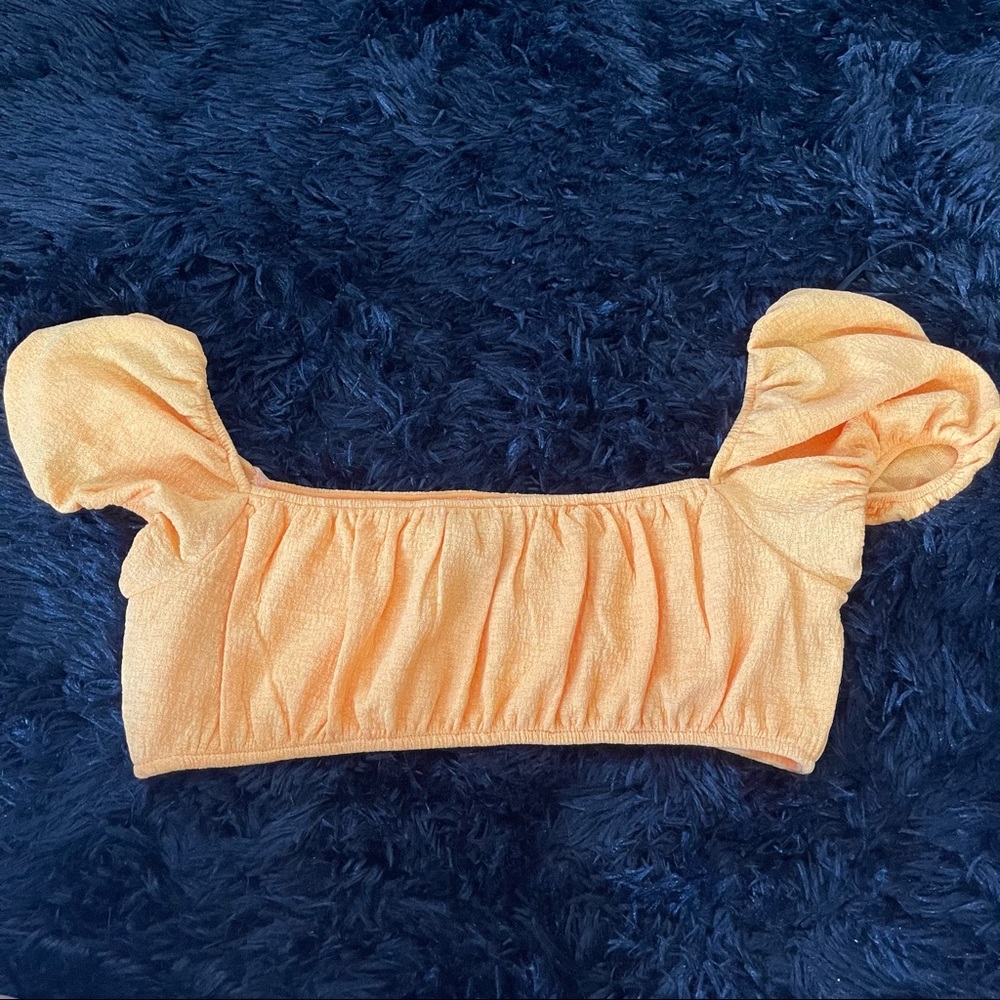 orange off the shoulder crop top